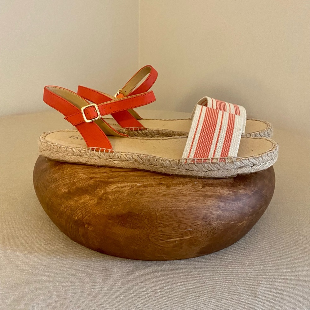 Talbots sandals with jute footbed, coral stripe pattern Size 8M - Picture 2 of 4